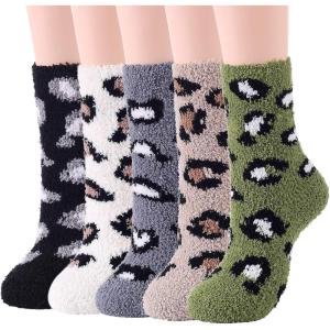 imageAmerican Trends Womens Fuzzy Socks Winter Warm Fluffy Socks Athletic Outdoor Sports Socks5 Pairs Leopard