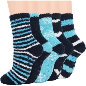 imageAmerican Trends Womens Fuzzy Socks Winter Warm Fluffy Socks Athletic Outdoor Sports SocksBlueblack 5 Pack