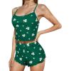 imageAmerican Trends Cute Pajamas for Women Strawberry Print Cami Top and Shorts Pj Set Two Piece Pajama Set Sleepwear Sleep SetGreen Print