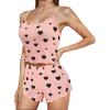 imageAmerican Trends Cute Pajamas for Women Strawberry Print Cami Top and Shorts Pj Set Two Piece Pajama Set Sleepwear Sleep SetPink Black Love
