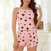 imageAmerican Trends Cute Pajamas for Women Strawberry Print Cami Top and Shorts Pj Set Two Piece Pajama Set Sleepwear Sleep SetPink Black Love