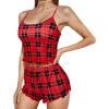 imageAmerican Trends Cute Pajamas for Women Strawberry Print Cami Top and Shorts Pj Set Two Piece Pajama Set Sleepwear Sleep SetRed Black Plaid