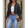 imageAmerican Trends Womens Casual Faux Leather Jacket Fringe Tops Tassel Suede Cropped Coats Motorcycle JacketBlack