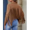 imageAmerican Trends Womens Casual Faux Leather Jacket Fringe Tops Tassel Suede Cropped Coats Motorcycle JacketBrown