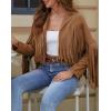 imageAmerican Trends Womens Casual Faux Leather Jacket Fringe Tops Tassel Suede Cropped Coats Motorcycle JacketBrown