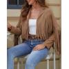 imageAmerican Trends Womens Casual Faux Leather Jacket Fringe Tops Tassel Suede Cropped Coats Motorcycle JacketCamel