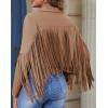 imageAmerican Trends Womens Casual Faux Leather Jacket Fringe Tops Tassel Suede Cropped Coats Motorcycle JacketCamel
