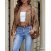imageAmerican Trends Womens Casual Faux Leather Jacket Fringe Tops Tassel Suede Cropped Coats Motorcycle JacketCamel