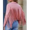 imageAmerican Trends Womens Casual Faux Leather Jacket Fringe Tops Tassel Suede Cropped Coats Motorcycle JacketPink