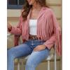 imageAmerican Trends Womens Casual Faux Leather Jacket Fringe Tops Tassel Suede Cropped Coats Motorcycle JacketPink