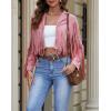 imageAmerican Trends Womens Casual Faux Leather Jacket Fringe Tops Tassel Suede Cropped Coats Motorcycle JacketPink