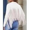 imageAmerican Trends Womens Casual Faux Leather Jacket Fringe Tops Tassel Suede Cropped Coats Motorcycle JacketWhite
