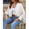 imageAmerican Trends Womens Casual Faux Leather Jacket Fringe Tops Tassel Suede Cropped Coats Motorcycle JacketWhite