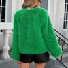 imageAmerican Trends Womens Fleece Cropped Jacket Faux Fur Coats Long Sleeve Shaggy Warm Winter ClothesGreen