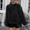 imageAmerican Trends Womens Fleece Cropped Jacket Faux Fur Coats Long Sleeve Shaggy Warm Winter ClothesPurple