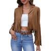 imageAmerican Trends Womens Casual Faux Leather Jacket Fringe Tops Tassel Suede Cropped Coats Motorcycle JacketBrown