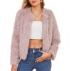 imageAmerican Trends Womens Fleece Cropped Jacket Faux Fur Coats Long Sleeve Shaggy Warm Winter ClothesPink