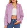 imageAmerican Trends Womens Fleece Cropped Jacket Faux Fur Coats Long Sleeve Shaggy Warm Winter ClothesPurple