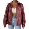 imageFaux Leather Jacket Women Brown Pleather Bomber Jacket Oversized Leather Blazer Motorcycle Jacket Biker Jacket Winter Coat Wine Red S