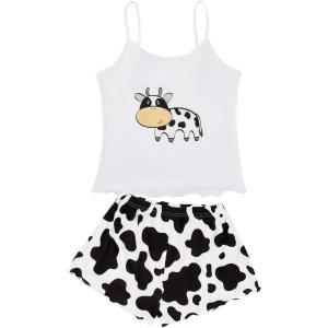 imageAmerican Trends Cute Pajamas for Women Strawberry Print Cami Top and Shorts Pj Set Two Piece Pajama Set Sleepwear Sleep SetCow Print