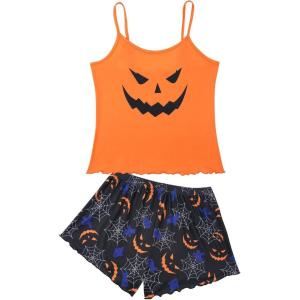 imageAmerican Trends Cute Pajamas for Women Strawberry Print Cami Top and Shorts Pj Set Two Piece Pajama Set Sleepwear Sleep SetGhost Spider Web