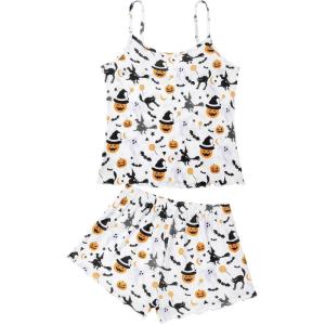 imageAmerican Trends Cute Pajamas for Women Strawberry Print Cami Top and Shorts Pj Set Two Piece Pajama Set Sleepwear Sleep SetHalloween Witch Pumpkin