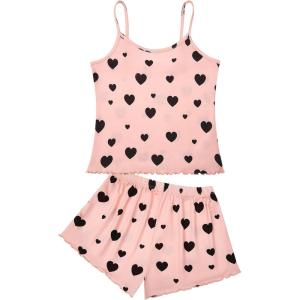 imageAmerican Trends Cute Pajamas for Women Strawberry Print Cami Top and Shorts Pj Set Two Piece Pajama Set Sleepwear Sleep SetPink Black Love