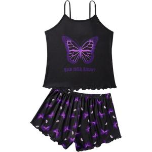 imageAmerican Trends Cute Pajamas for Women Strawberry Print Cami Top and Shorts Pj Set Two Piece Pajama Set Sleepwear Sleep SetPurple