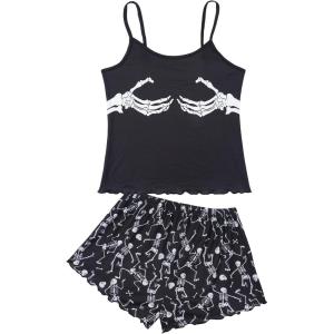 imageAmerican Trends Cute Pajamas for Women Strawberry Print Cami Top and Shorts Pj Set Two Piece Pajama Set Sleepwear Sleep SetSkeleton