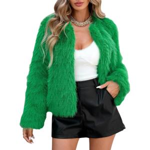 imageAmerican Trends Womens Fleece Cropped Jacket Faux Fur Coats Long Sleeve Shaggy Warm Winter ClothesGreen