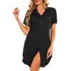 imageCotton Nightgowns for Women Casual Night Shirts for Women sleepwear Womens Short Sleeve Shirts01 Black