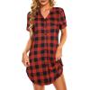 imageCotton Nightgowns for Women Casual Night Shirts for Women sleepwear Womens Short Sleeve Shirts02 Red and Black Plaid