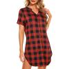 imageCotton Nightgowns for Women Casual Night Shirts for Women sleepwear Womens Short Sleeve Shirts02 Red and Black Plaid