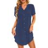 imageCotton Nightgowns for Women Casual Night Shirts for Women sleepwear Womens Short Sleeve Shirts04 Navy Blue