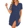 imageCotton Nightgowns for Women Casual Night Shirts for Women sleepwear Womens Short Sleeve Shirts04 Navy Blue