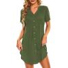 imageCotton Nightgowns for Women Casual Night Shirts for Women sleepwear Womens Short Sleeve ShirtsArmy Green