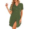 imageCotton Nightgowns for Women Casual Night Shirts for Women sleepwear Womens Short Sleeve ShirtsArmy Green