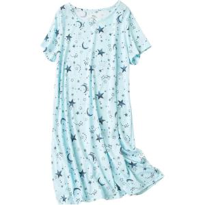 imageAmerican Trends Nightgowns for Women Cotton Night Shirts Short Sleeve Night Gown Dress Casual Pajamas Soft SleepwearA Green Star