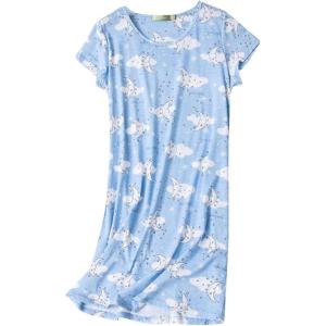 imageAmerican Trends Nightgowns for Women Cotton Night Shirts Short Sleeve Night Gown Dress Casual Pajamas Soft SleepwearBlue Moon