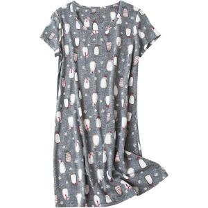 imageAmerican Trends Nightgowns for Women Cotton Night Shirts Short Sleeve Night Gown Dress Casual Pajamas Soft SleepwearGrey Penguin