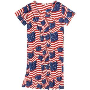 imageAmerican Trends Nightgowns for Women Cotton Night Shirts Short Sleeve Night Gown Dress Casual Pajamas Soft SleepwearStripe American Flag