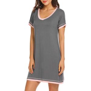 imageCotton Nightgowns for Women Casual Night Shirts for Women sleepwear Womens Short Sleeve ShirtsA Grey Pink