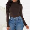 imageAmerican Trends Bodysuit for Women Body Suit Long Sleeve Bodysuit Tops Turtleneck Leotards ShapewearCoffee