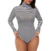 imageAmerican Trends Bodysuit for Women Body Suit Long Sleeve Bodysuit Tops Turtleneck Leotards ShapewearZ Black White Stripes