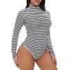 imageAmerican Trends Bodysuit for Women Body Suit Long Sleeve Bodysuit Tops Turtleneck Leotards ShapewearZ Black White Stripes