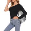imageAmerican Trends Womens Fringe Trim One Shoulder Long Sleeve Body Suits Concert Outfits Long Sleeve Bodysuit Tank Top01 Shoulder Black