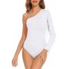 imageAmerican Trends Womens Fringe Trim One Shoulder Long Sleeve Body Suits Concert Outfits Long Sleeve Bodysuit Tank Top02 Shoulder White