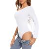 imageAmerican Trends Womens Fringe Trim One Shoulder Long Sleeve Body Suits Concert Outfits Long Sleeve Bodysuit Tank Top02 Shoulder White