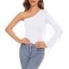 imageAmerican Trends Womens Fringe Trim One Shoulder Long Sleeve Body Suits Concert Outfits Long Sleeve Bodysuit Tank Top02 Shoulder White