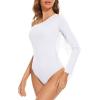 imageAmerican Trends Womens Fringe Trim One Shoulder Long Sleeve Body Suits Concert Outfits Long Sleeve Bodysuit Tank Top02 Shoulder White